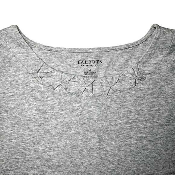 Talbots Knit Top with Pleating at Neckline in Grey Heather Women’s LP - Picture 2 of 5